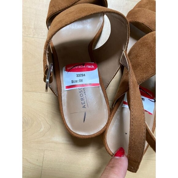 AEROSOLES "Emmex" tan faux suede block heel ankle strap Women  NEW sandal - Picture 5 of 9